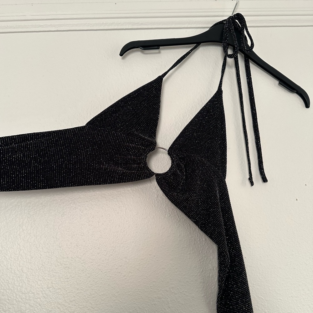 Glitter sparkle black and silver tie ring crop top size small